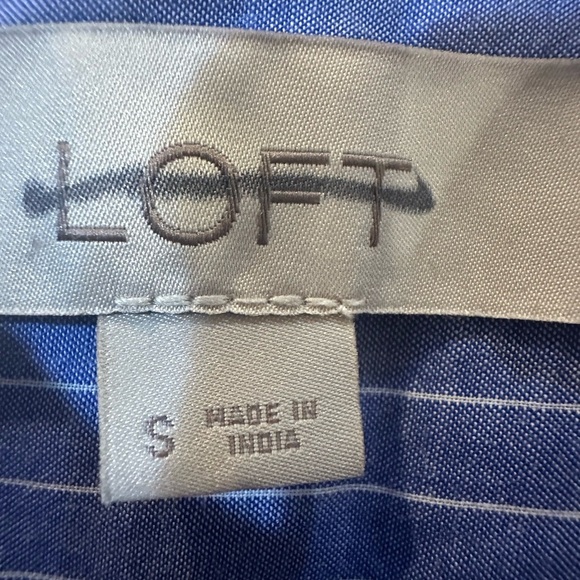 Loft Blue Striped Blouse with Floral Embroidery Size Small - Picture 3 of 5